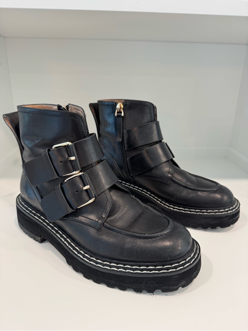 Alias Mae Black Leather Roxy Double-Buckle Chukka Boots